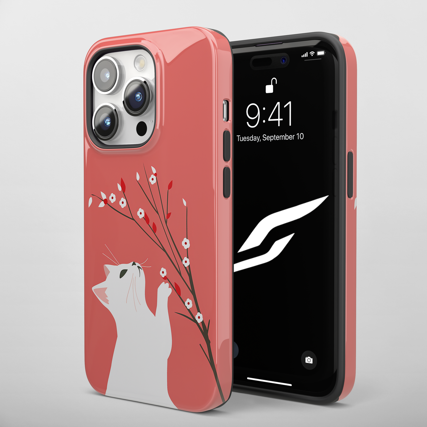 shop cute iphone cases Detailed view of the Floral Feline iPhone Case highlighting its colorful floral and feline artwork.