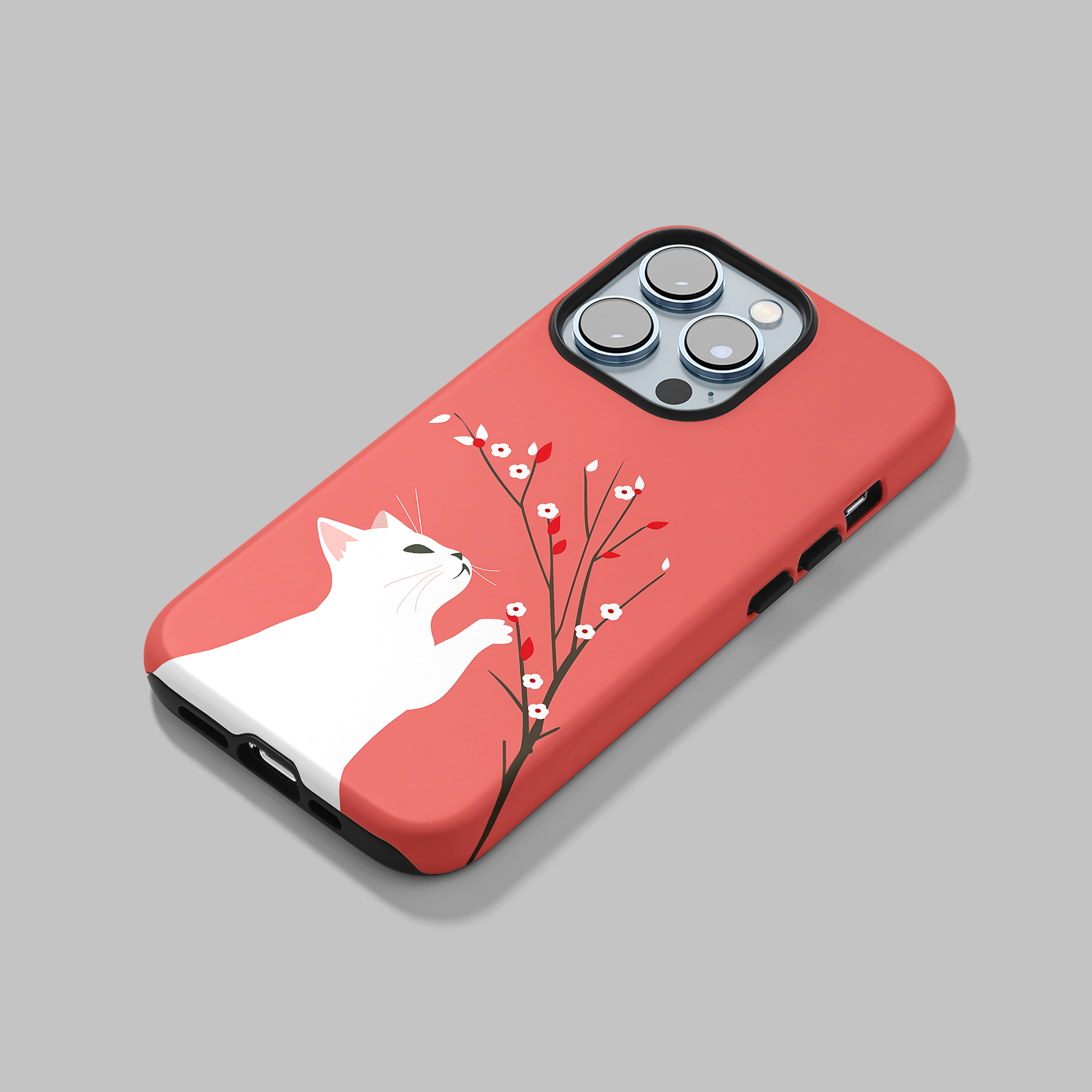 Back view of the Floral Feline iPhone Case on iPhone 13, showing full case design and camera cutout.