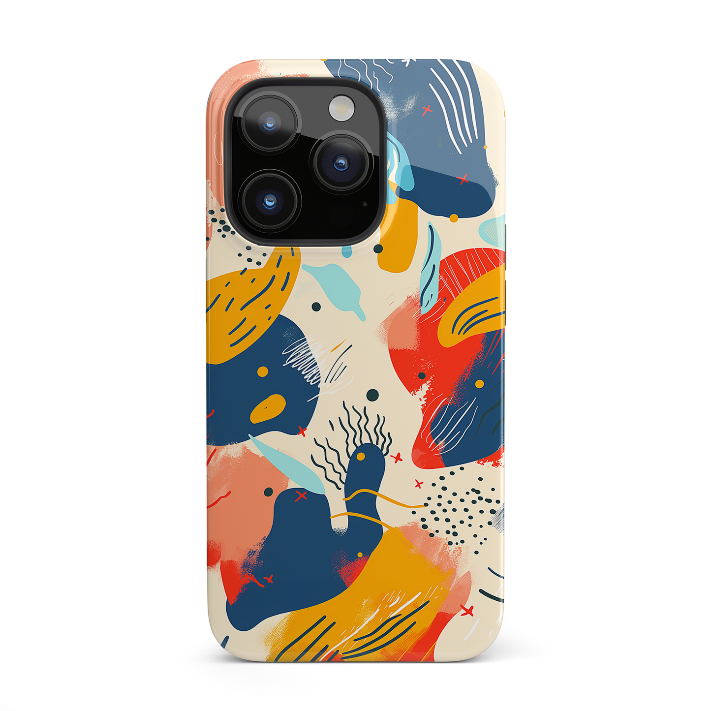 Abstract Play (iPhone Case 11-15)Elevate your iPhone's protection and style with RimaGallery's Modern abstract art with bold splashes of color On case, featuring dual-layer defense and a sleek, glosRimaGallery