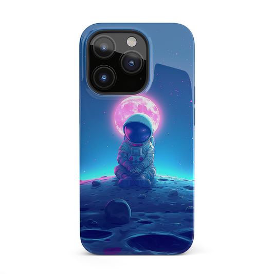 Cosmic Contemplation (iPhone MagSafe Case)RimaGallery's MagSafe Cases featuring a Astronaut in deep thought on the lunar surface under a glowing moon designs for iPhone 13, 14, &amp; 15 (Mini, Pro, Max, PlusRimaGallery