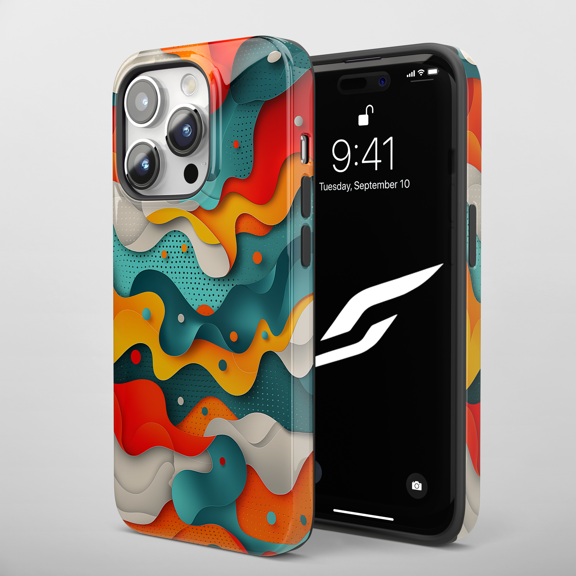 Wavy Whimsy (iPhone Case 11-15)Elevate your iPhone's protection and style with RimaGallery's Colorful, layered wavy design with a playful touch On case, featuring dual-layer defense and a sleek, gRimaGallery