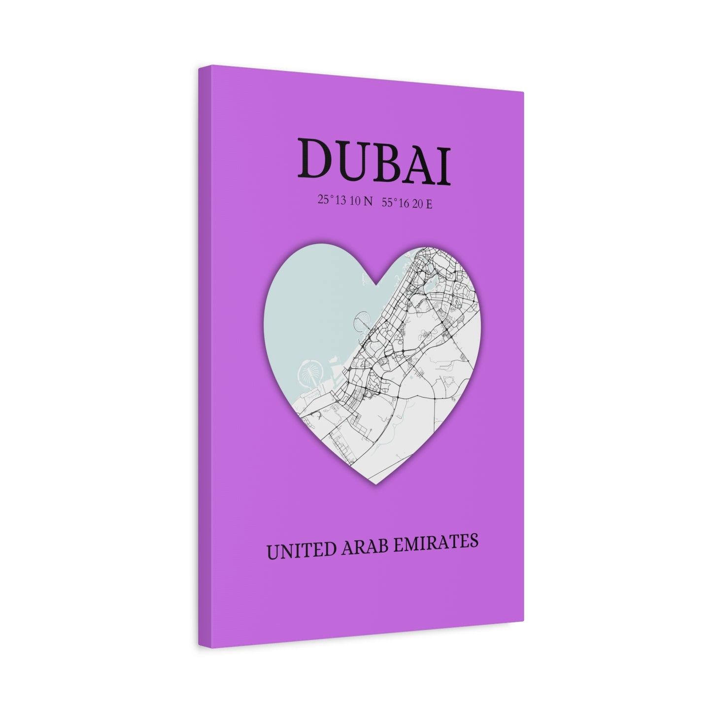 Dubai Heartbeat - Purple (Canvas)Dubai map on a lavender canvas with a heart cutout. Shop now for innovative products designed to enhance your digital lifestyle. Fast shipping!RimaGallery