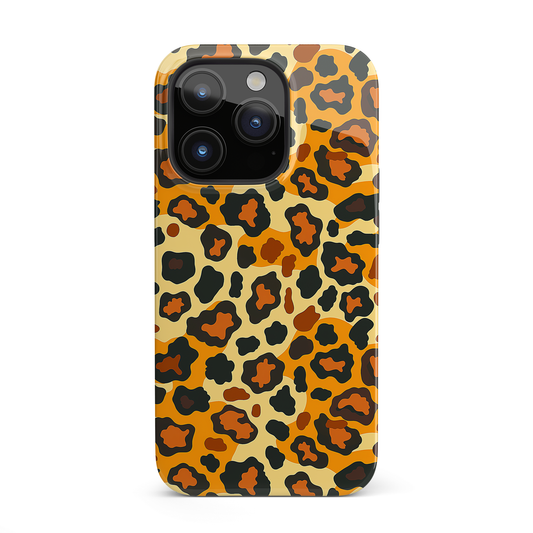 Close-up of the Safari Chic iPhone case showcasing its detailed animal-inspired pattern, fits iPhone 13-15.
