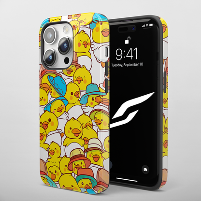 Ducky Delight (iPhone Case 11-15)Elevate your iPhone's protection and style with RimaGallery's Cheerful yellow ducklings with cute hats On case, featuring dual-layer defense and a sleek, glossy finiRimaGallery