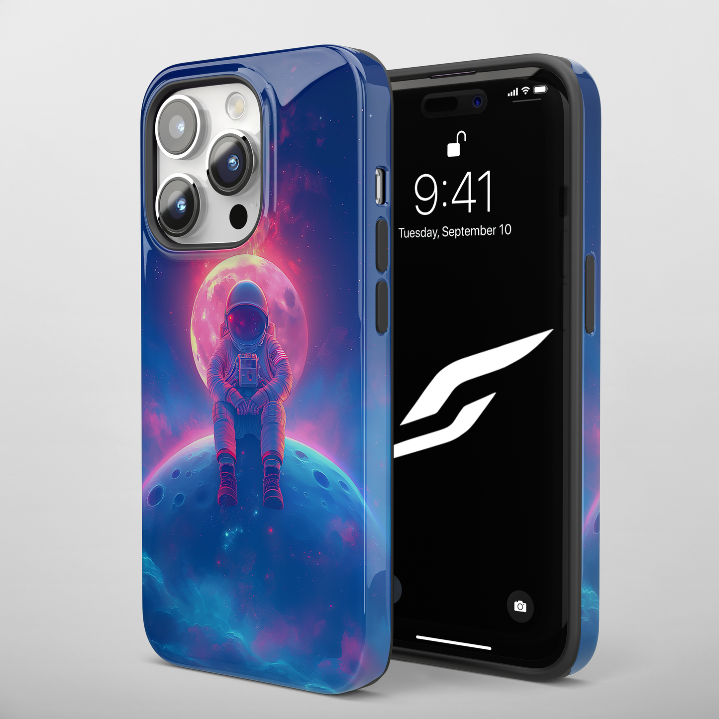 Lunar Dreamer (iPhone Case 11-15)Elevate your iPhone's protection and style with RimaGallery's Astronaut sitting on a moon against a cosmic backdrop On case, featuring dual-layer defense and a sleekRimaGallery