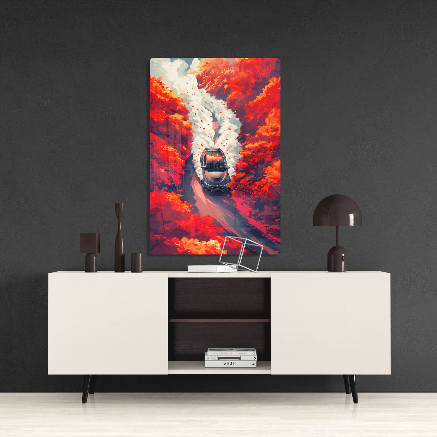 Autumn Drive (Acrylic)Step into the universe with an A drift car journey through a fiery autumnal forest. Acrylic art from RimaGallery. Experience the cosmos in your home with vibrant, etRimaGallery