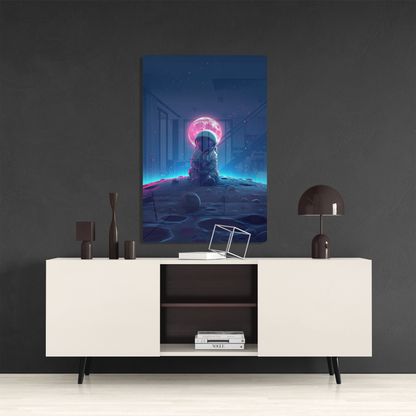 Cosmic Contemplation (Acrylic)Step into the universe with an astronaut in deep thought on the lunar surface under a glowing moon. Acrylic art from RimaGallery. Experience the cosmos in your home RimaGallery