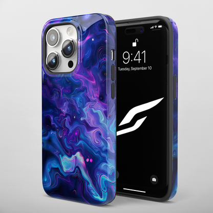 Nebula Swirl (iPhone Case 11-15)Elevate your iPhone's protection and style with RimaGallery's TVibrant cosmic swirls in a nebula palette On case, featuring dual-layer defense and a sleek, glossy fiRimaGallery
