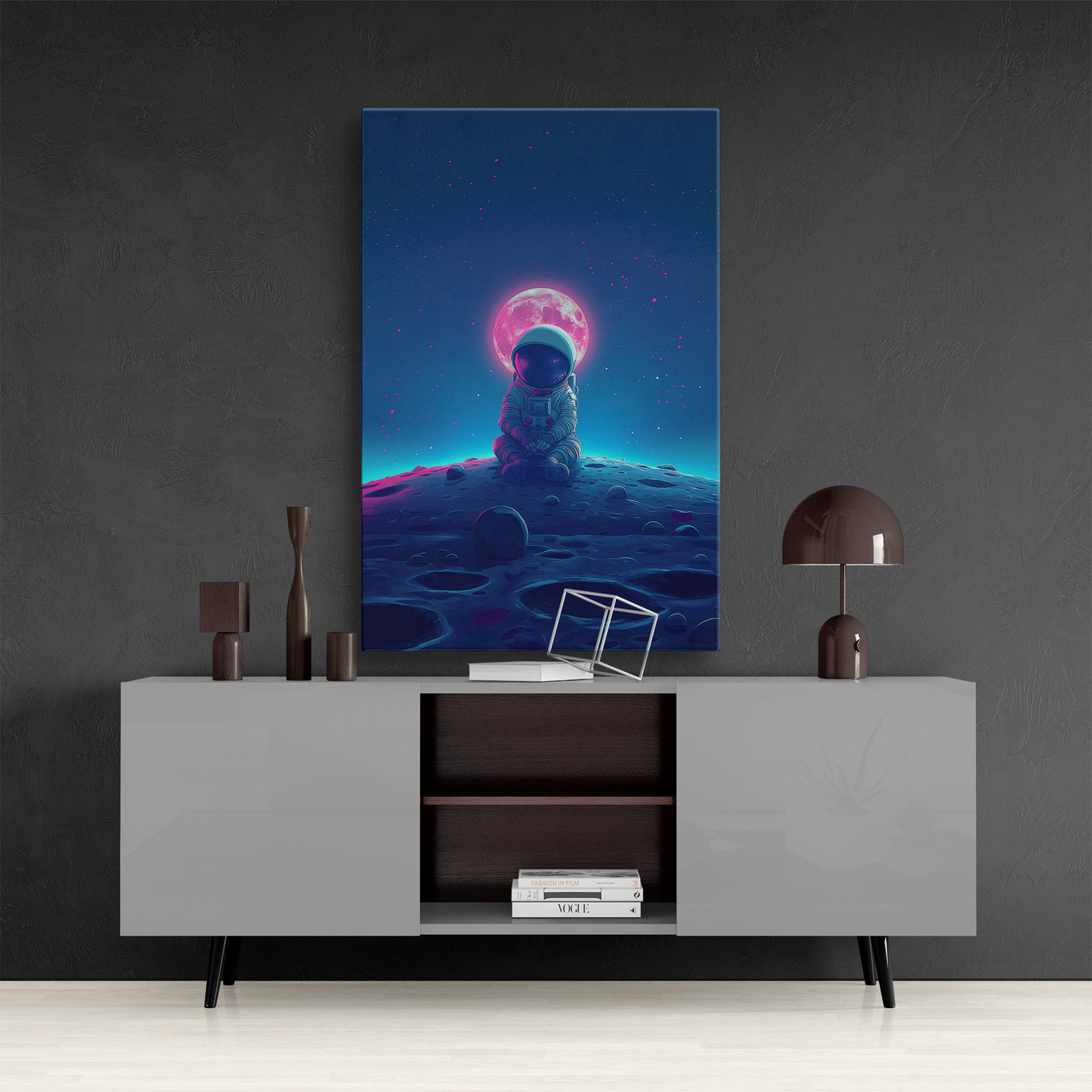 Cosmic Contemplation (Canvas)Astronaut in deep thought on the lunar surface under a glowing moon on canvas print. Shop now for innovative products designed to enhance your digital lifestyle. FasRimaGallery