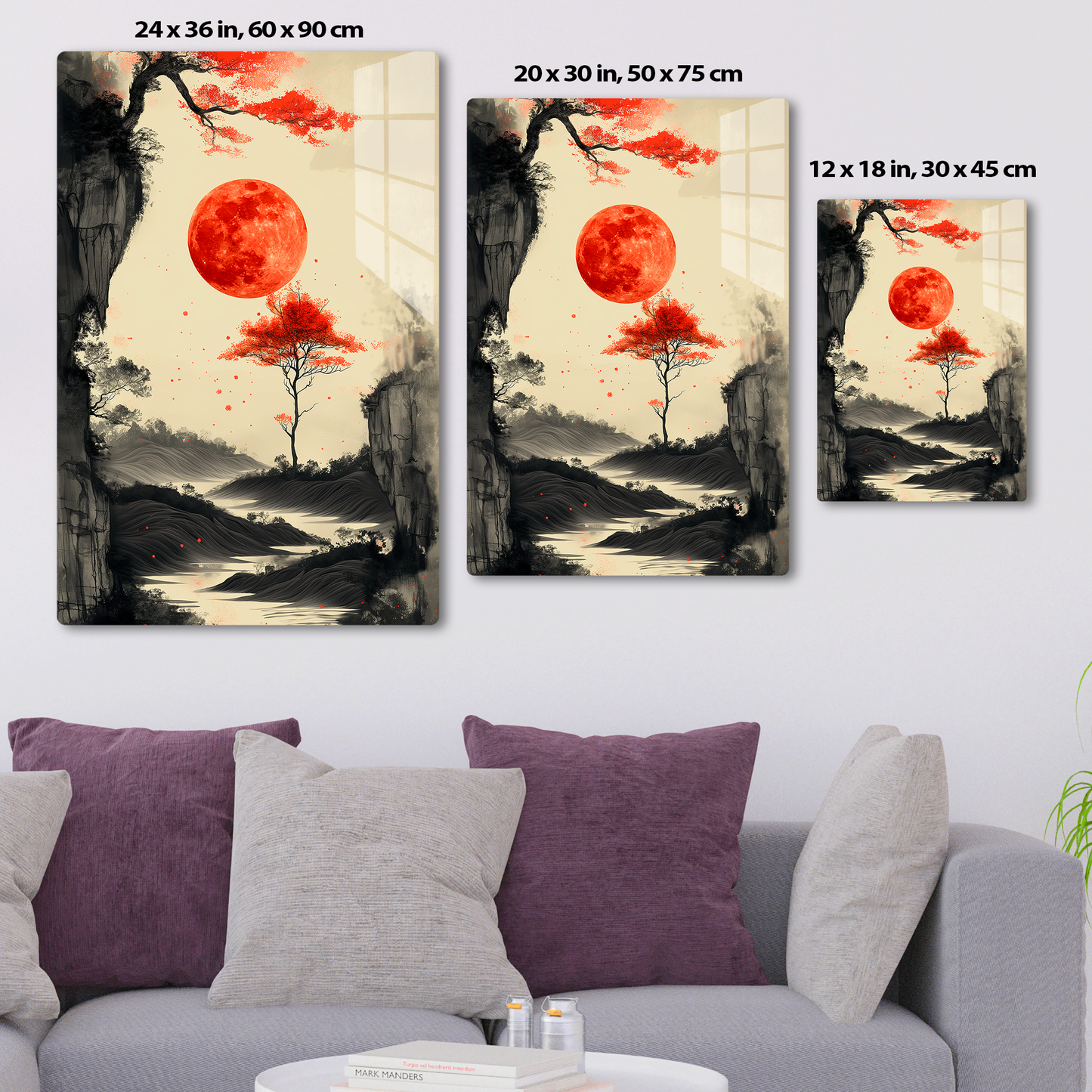 Scarlet Moonrise (Acrylic)Step into the universe with Ethereal landscape with a vivid red moon. Acrylic art from RimaGallery. Experience the cosmos in your home with vibrant, ethically crafteRimaGallery