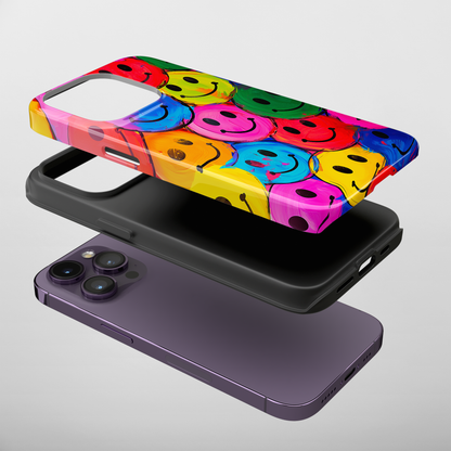Colorful Smiley Face (iPhone Case 11-15)Elevate your iPhone's protection and style with RimaGallery's Colorful smiley face On case, featuring dual-layer defense and a sleek, glossy finish. Free US shippingRimaGallery