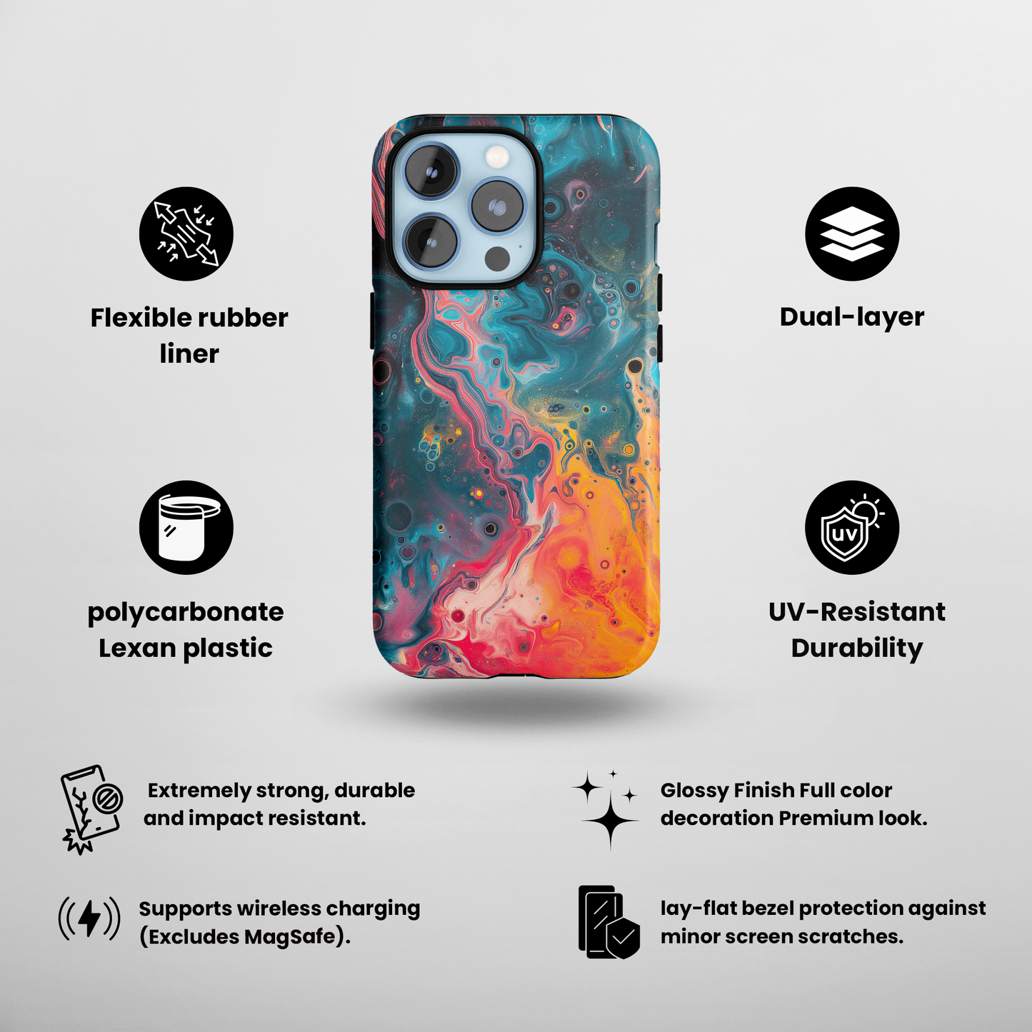 Galactic Swirl (iPhone Case 11-15)Elevate your iPhone's protection and style with RimaGallery's Psychedelic swirls of galaxy colors on a protective phone case On case, featuring dual-layer defense anRimaGallery