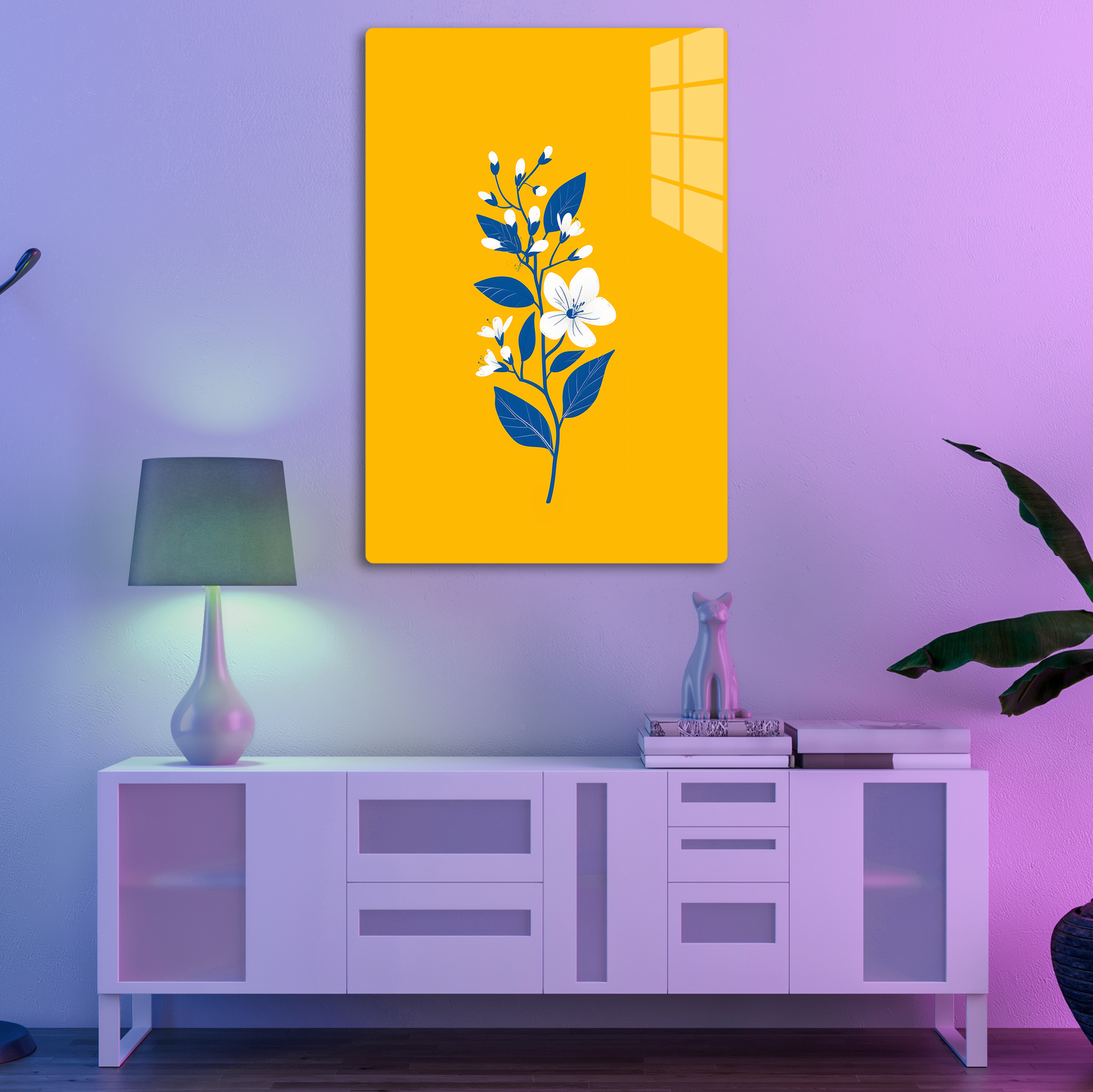 Indigo Bloom (Acrylic)Make a statement withIndigo Bloom acrylic prints. The 1⁄4" acrylic panel exudes the illusion of a smooth glass surface for vibrant artwork. Pre-installed hanging harRimaGallery