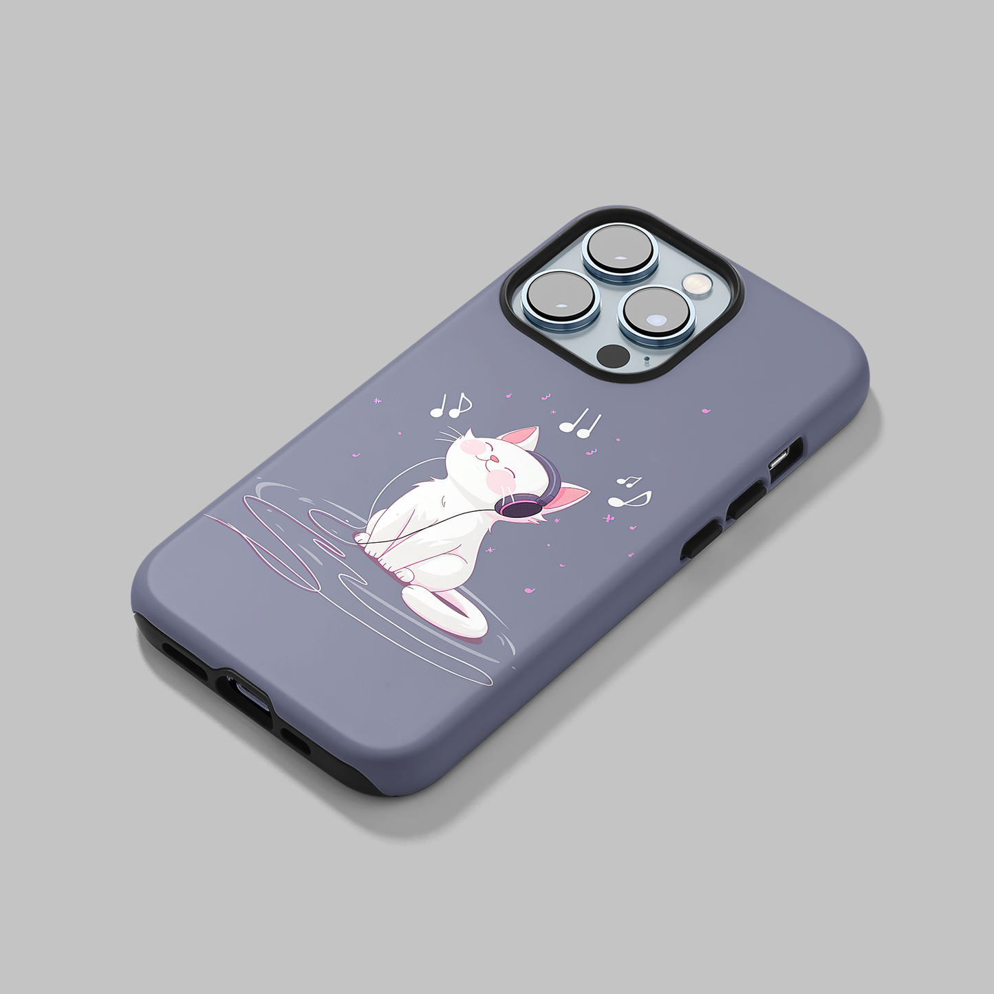 Melody Mews (iPhone Case 11-15)Elevate your iPhone's protection and style with RimaGallery's Illustrated cat enjoying music with headphones On case, featuring dual-layer defense and a sleek, glossRimaGallery