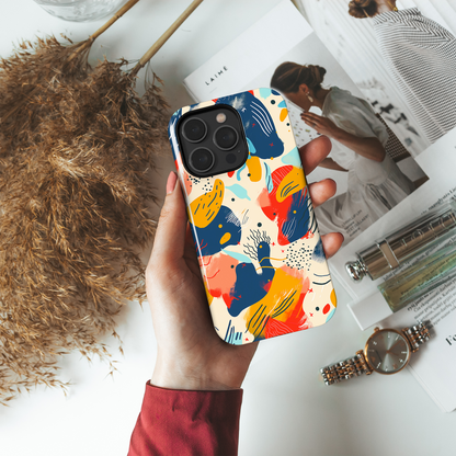 Abstract Play (iPhone Case 11-15)Elevate your iPhone's protection and style with RimaGallery's Modern abstract art with bold splashes of color On case, featuring dual-layer defense and a sleek, glosRimaGallery