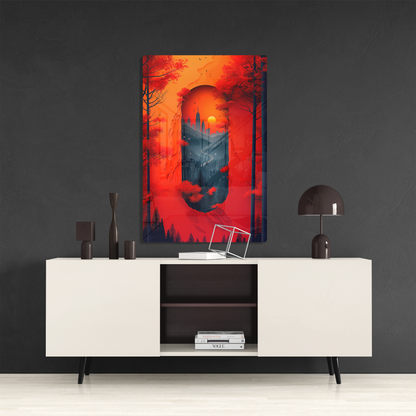 Red Leafy Cityscape (Acrylic)Step into the universe with Red forest and castle Acrylic art from RimaGallery. Experience the cosmos in your home with vibrant, ethically crafted art. Free shippingRimaGallery