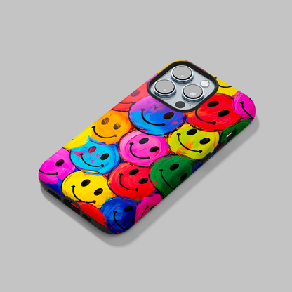 Colorful Smiley Face (iPhone Case 11-15)Elevate your iPhone's protection and style with RimaGallery's Colorful smiley face On case, featuring dual-layer defense and a sleek, glossy finish. Free US shippingRimaGallery