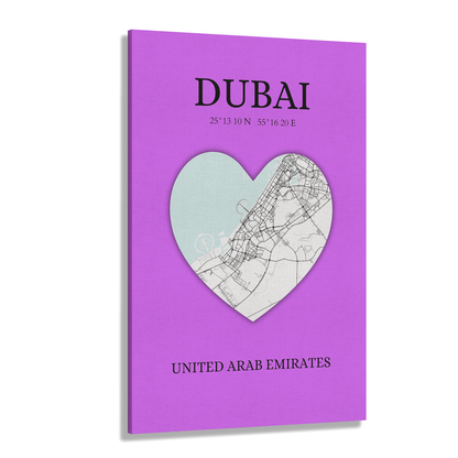 Dubai Heartbeat - Purple (Canvas)Dubai map on a lavender canvas with a heart cutout. Shop now for innovative products designed to enhance your digital lifestyle. Fast shipping!RimaGallery