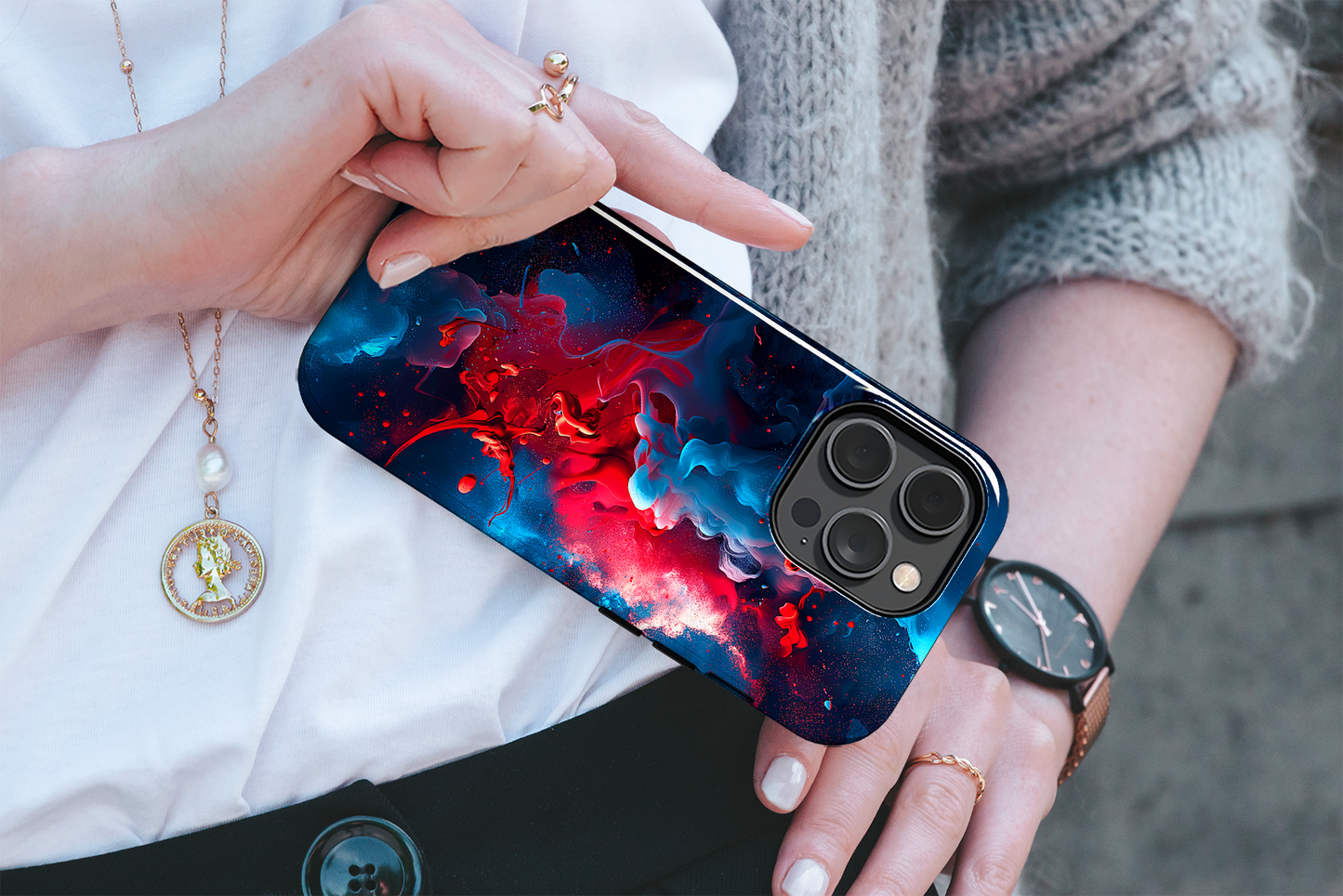 Nebular Fusion (iPhone Case 11-15)Elevate your iPhone's protection and style with RimaGallery's Mystic fusion of nebula-like colors swirling On case, featuring dual-layer defense and a sleek, glossy RimaGallery