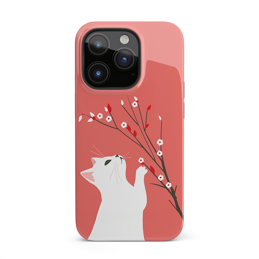 Floral Feline (iPhone MagSafe Case)Elevate your iPhone's protection and style with RimaGallery's Playful cat interacting with delicate flowers on a coral on iphone MagSafe Case against a dark backdropRimaGallery
