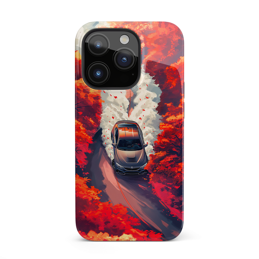 Autumn Drive (iPhone MagSafe Case)Elevate your iPhone's protection and style with RimaGallery's A car journey through a fiery autumnal forest on iphone MagSafe Case against a dark backdrop. Enjoy duaRimaGallery