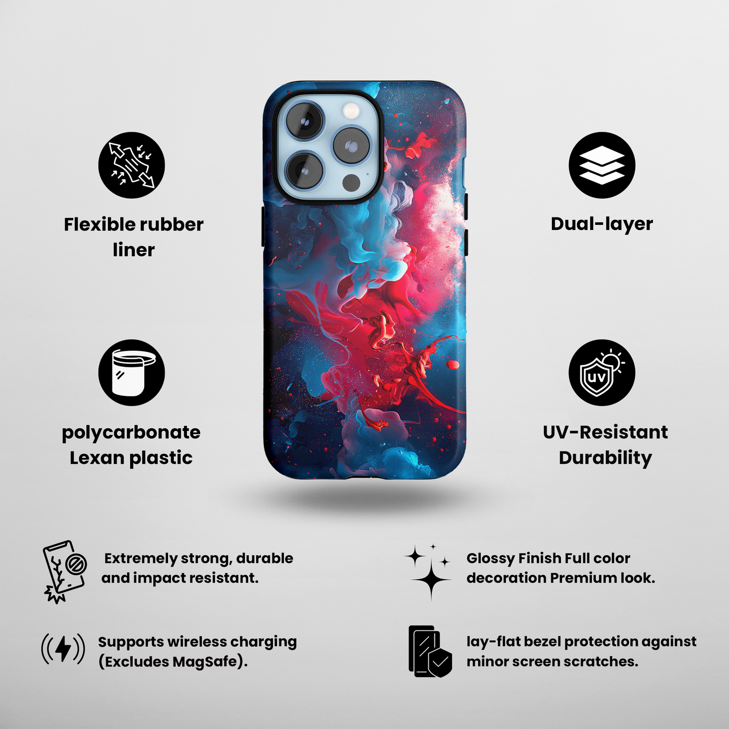 Nebular Fusion (iPhone Case 11-15)Elevate your iPhone's protection and style with RimaGallery's Mystic fusion of nebula-like colors swirling On case, featuring dual-layer defense and a sleek, glossy RimaGallery