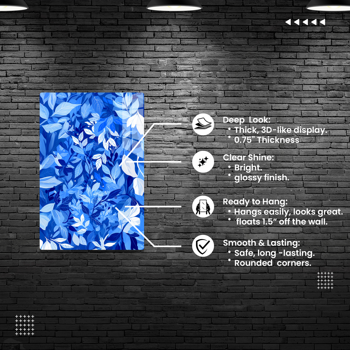 Azure Foliage (Acrylic)Make a statement with Azure Foliage acrylic prints. The 1⁄4" acrylic panel exudes the illusion of a smooth glass surface for vibrant artwork. Pre-installed hanging hRimaGallery