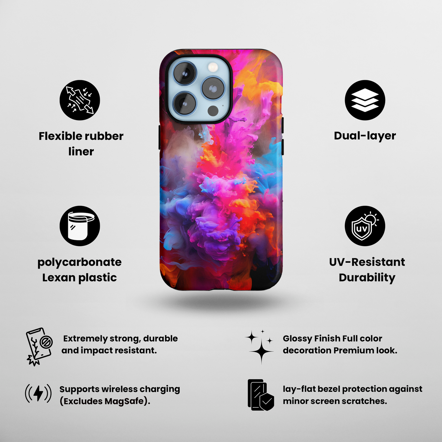 Vivid Eruption (iPhone Case 11-15)RIMA Tough Phone Case: Unmatched Style &amp; Protection for iPhone 11, 12, 13, 14, &amp; 15 🛡️📱
Product Description:
Discover the RIMA Tough Phone Case, exclusivelRimaGallery