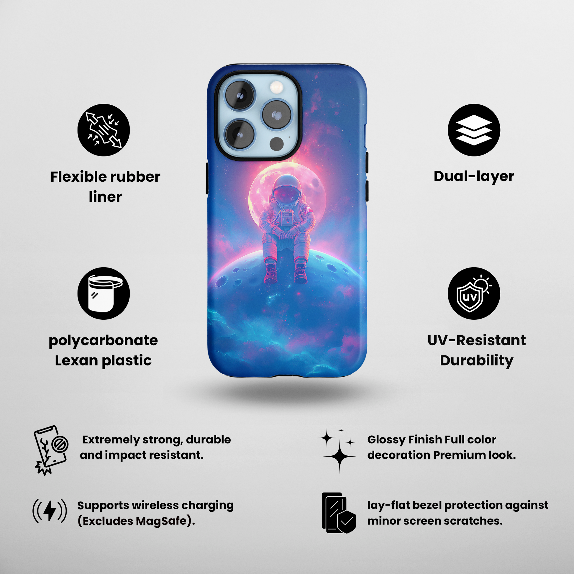 Lunar Dreamer (iPhone Case 11-15)Elevate your iPhone's protection and style with RimaGallery's Astronaut sitting on a moon against a cosmic backdrop On case, featuring dual-layer defense and a sleekRimaGallery