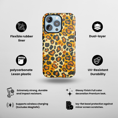 Safari Chic (iPhone Case 11-15)Elevate your iPhone's protection and style with RimaGallery's Trendy animal print pattern with teal accents On case, featuring dual-layer defense and a sleek, glossyRimaGallery