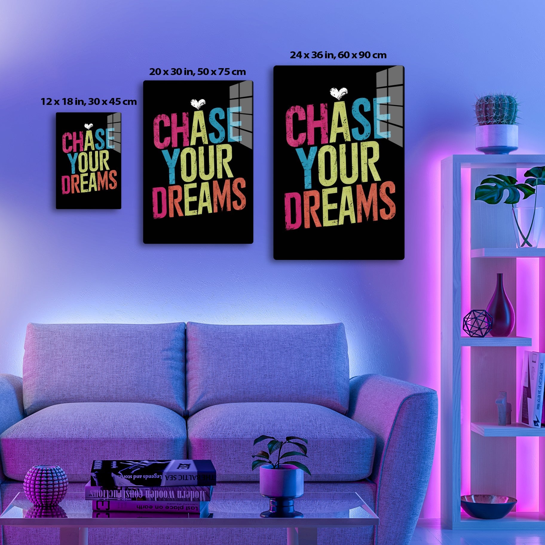 "Chase your dreams" text in colorful distressed style with a heart symbol, designed to motivate and inspire pursuing one's aspirations.
