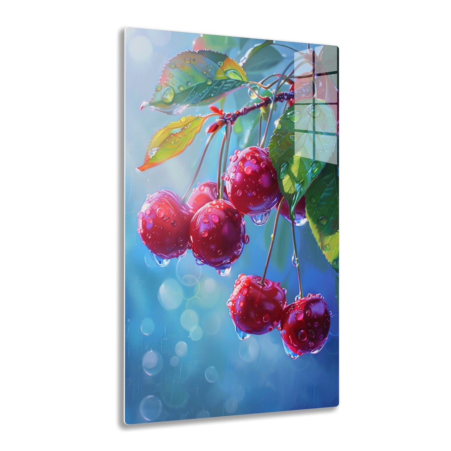 Vibrant and dewy raspberries with water droplets, colorful autumn leaves, and bokeh background create a vivid and refreshing nature composition.
