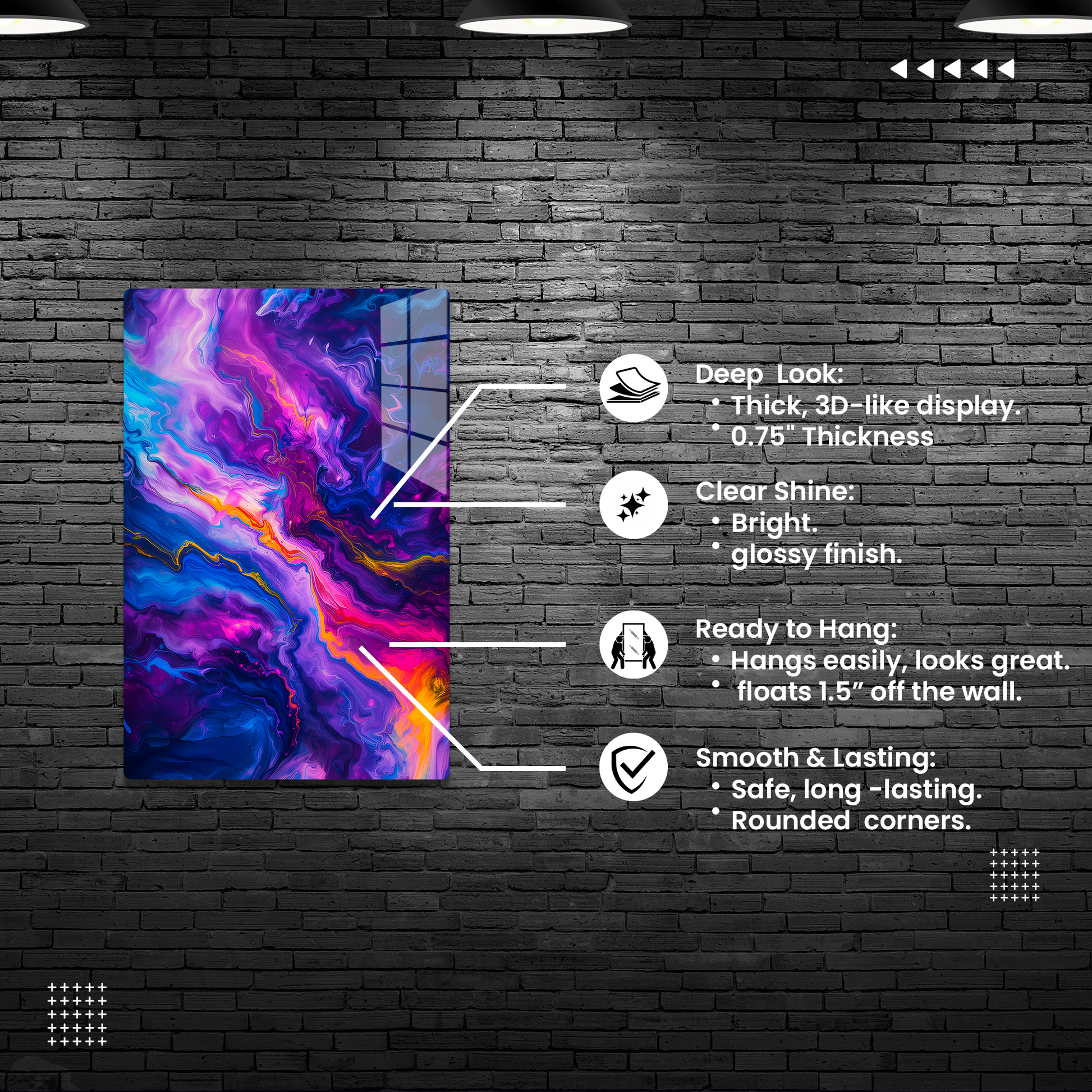 Psychedelic Flow (Acrylic)Make a statement with Psychedelic Flow acrylic prints. The 1⁄4" acrylic panel exudes the illusion of a smooth glass surface for vibrant artwork. Pre-installed hanginRimaGallery