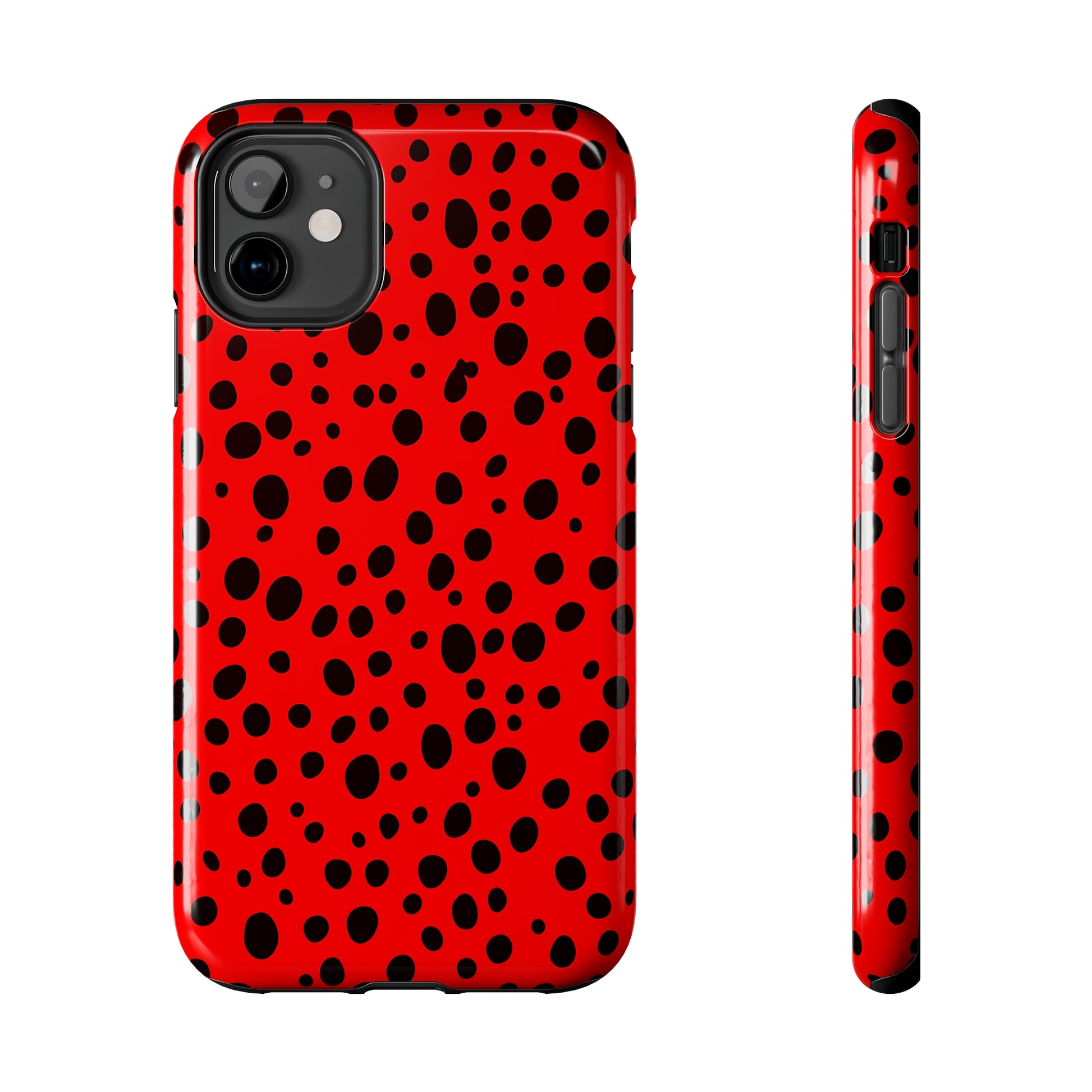 Dotted Delight - Red (iPhone Case 11-15)Elevate your iPhone's style with Rima's Red backdrop with varied black dots case. Sleek, durable protection for models 11-15. Free US shipping.RimaGallery