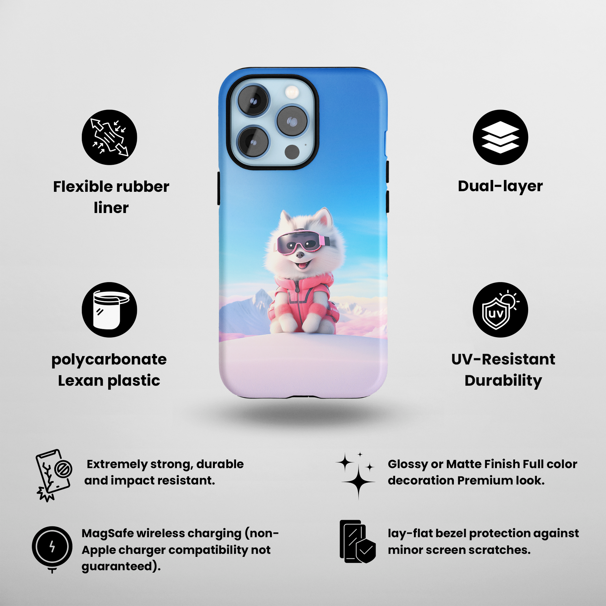 Pink Pup Skier (iPhone MagSafe Case)Pink Pup Skier MagSafe Durable Case: Style Meets Protection 📱✨
Upgrade your device with Rima Gallery's Pink Pup Skier MagSafe Durable Case. This case isn’t just aboRimaGallery