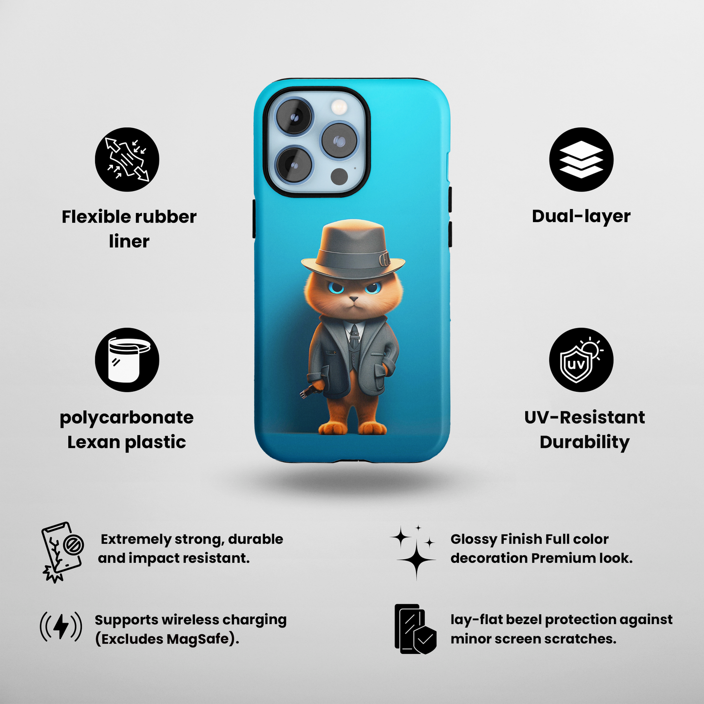 Detective Cat (iPhone Case 11-15)RIMA Tough Phone Case: Your iPhone's Perfect Armor! Tailored for iPhone 11-15, offering elegant design and robust protection. Embrace the fusion of technology and suRimaGallery