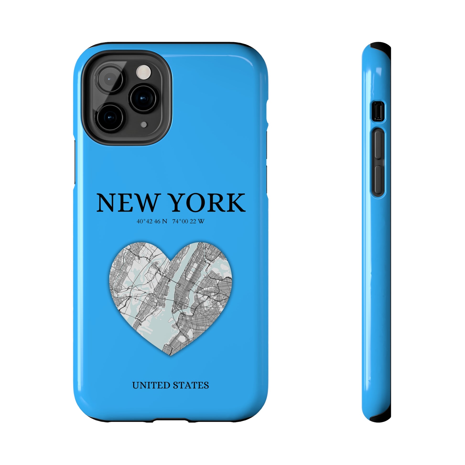 Secure your iPhone 11-15 with RIMA's durable case: Polycarbonate shell, rubber lining for shock absorption, and supports wireless charging-York Heartbeat - Sky Blue (iPhone Case 11-15)
