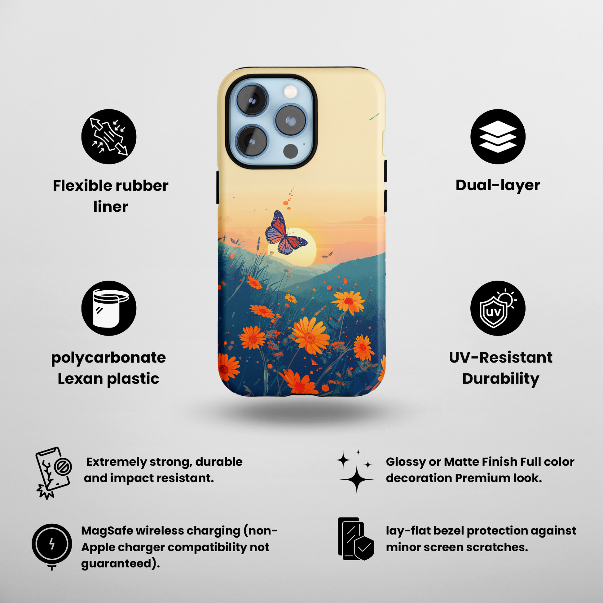 Flutter Bloom (iPhone MagSafe Case)Flutter Bloom Revolutionize your iPhone's look and feel with RIMA Tough Phone Case – ultimate protection meets elegant style for iPhone 11-15. Grab yours now! 🛡️📱RimaGallery