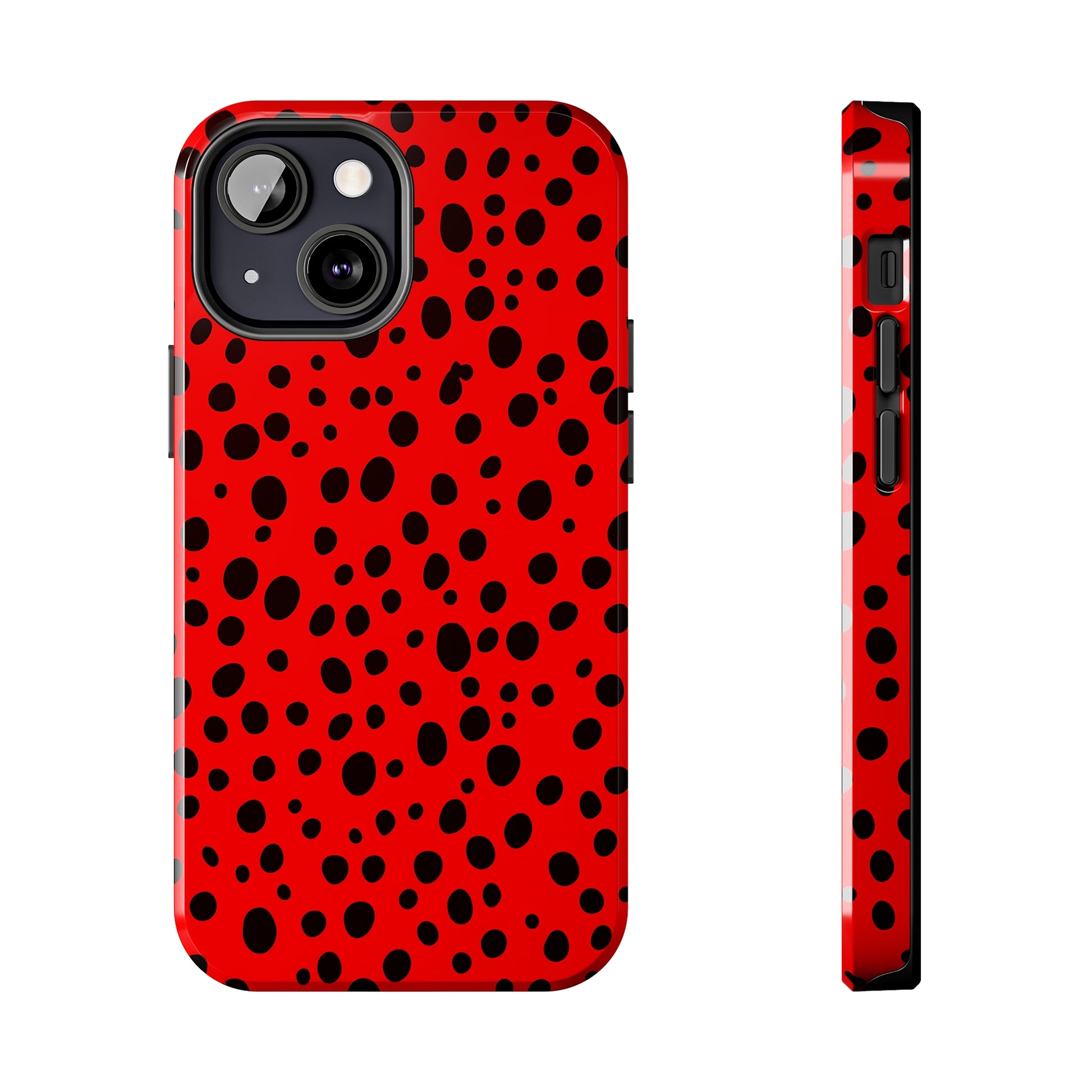 Dotted Delight - Red (iPhone Case 11-15)Elevate your iPhone's style with Rima's Red backdrop with varied black dots case. Sleek, durable protection for models 11-15. Free US shipping.RimaGallery