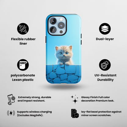 Cute Cat in Blue Sky (iPhone Case 11-15)