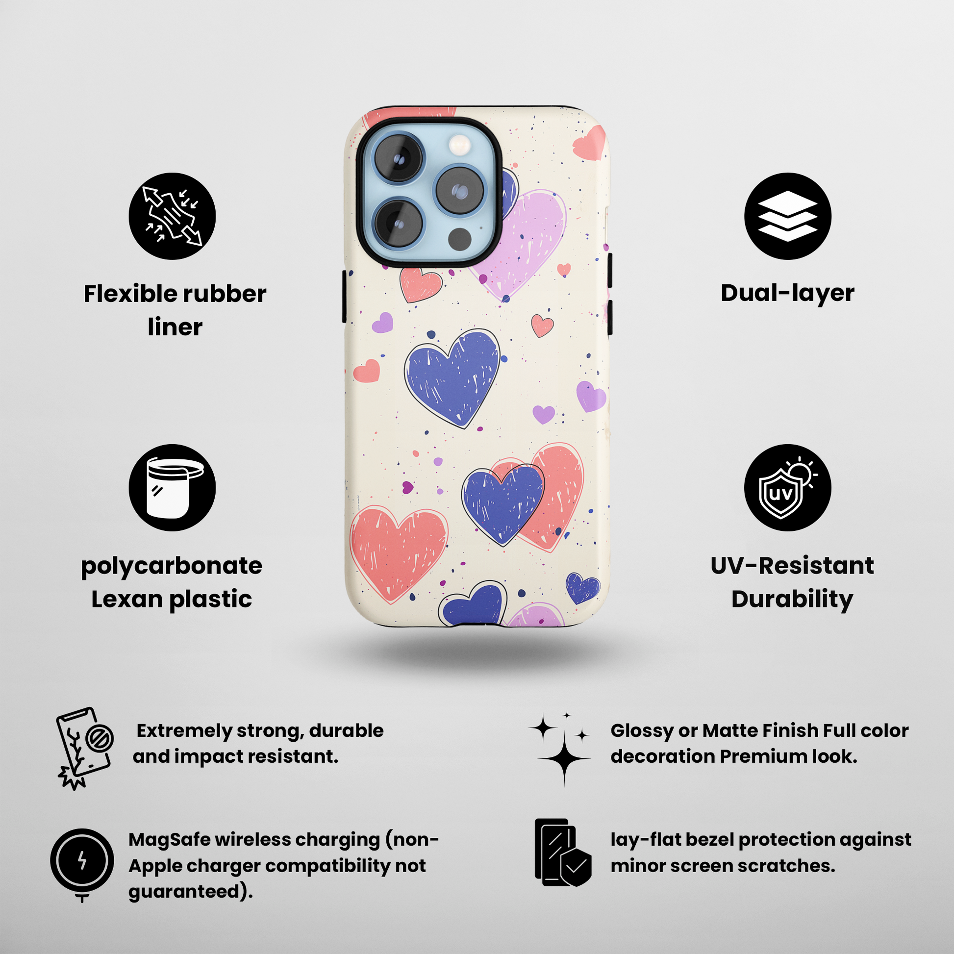 Whimsical Hearts (iPhone MagSafe Case)Rima Gallery presents the exclusive Psychedelic Flow MagSafe Durable Case For iphone 13, 14, 15, Pro, Max. Upgrade to our iPhone 13-15 MagSafe Case: Dual-layer proteRimaGallery