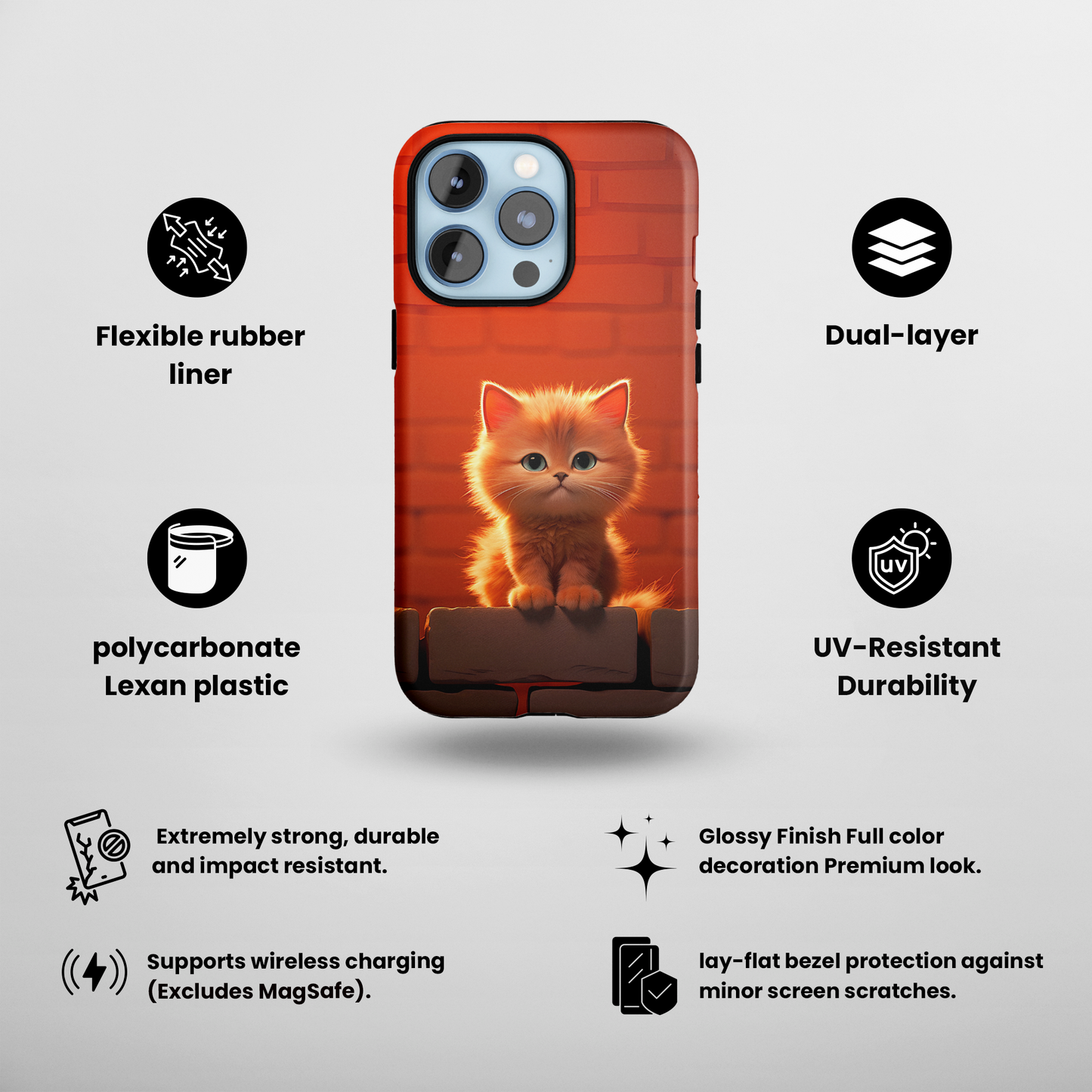 Cute Cat Sitting On a Wall (iPhone Case 11-15)Style meets safety in the RIMA Tough Phone Case for iPhone 11-15. Secure your phone in sophistication. Make a statement today! 🎨🔐RimaGallery