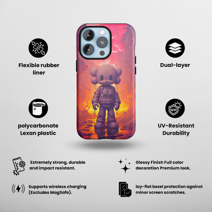 Cuddly Cohort (iPhone Case 11-15)Customize Your World with Unique Art! 🎨 This enchanting "Brave Teddy vs. Robot Apocalypse" design isn't solely for your phone. Dream of showcasing it on a poster, cRimaGallery