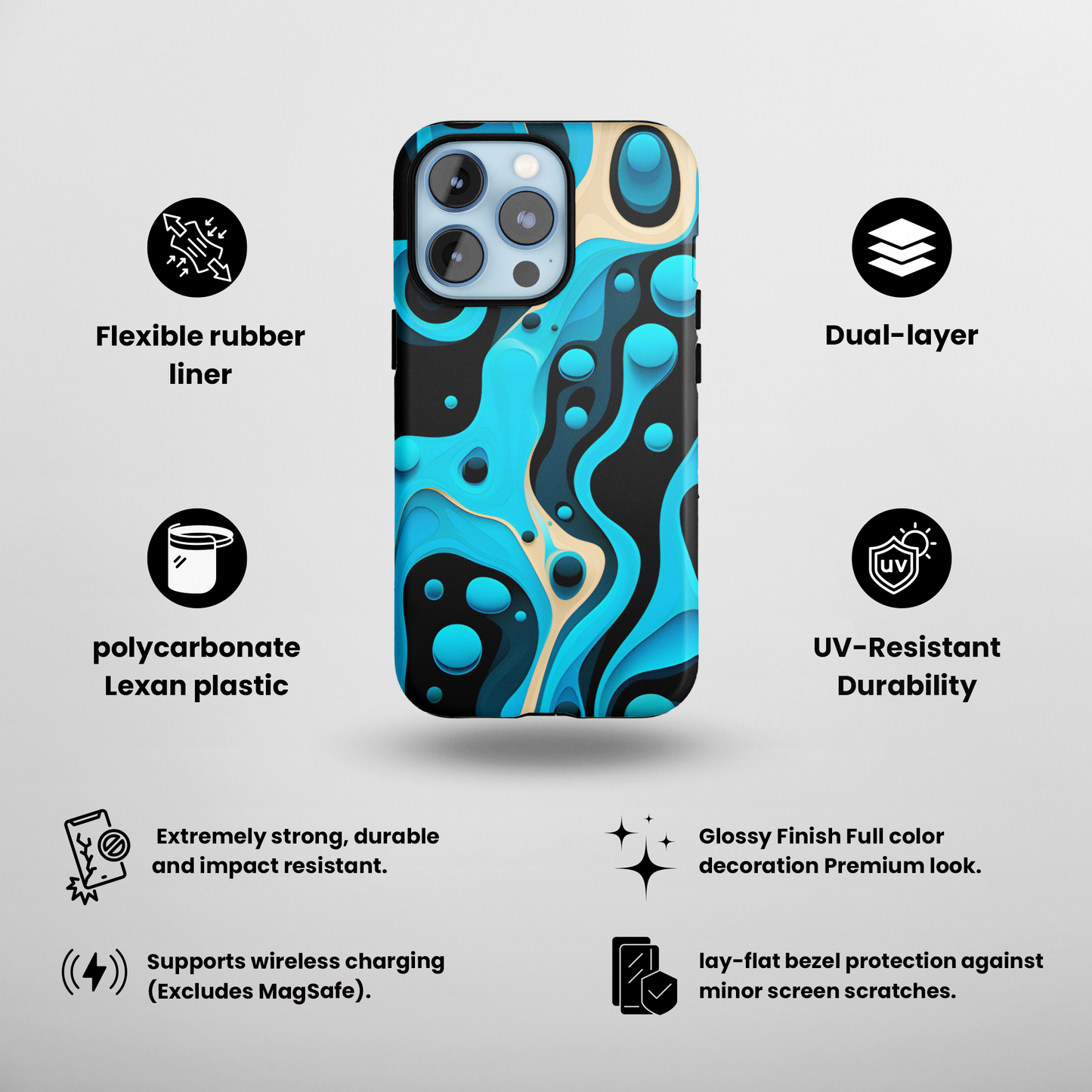 Flowing Shapes Harmony (iPhone Case 11-15)Revolutionize your iPhone's look and feel with RIMA Tough Phone Case – ultimate protection meets elegant style for iPhone 11-15. Grab yours now! 🛡️📱RimaGallery