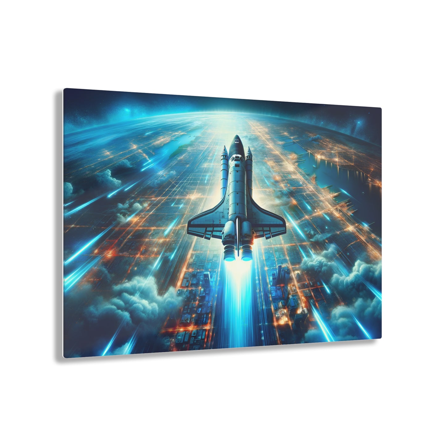 Orbital Blaze Odyssey (Acrylic)Make a statement with Orbital Blaze Odyssey acrylic prints. The 1⁄4" acrylic panel exudes the illusion of a smooth glass surface for vibrant artwork. Pre-installed hRimaGallery