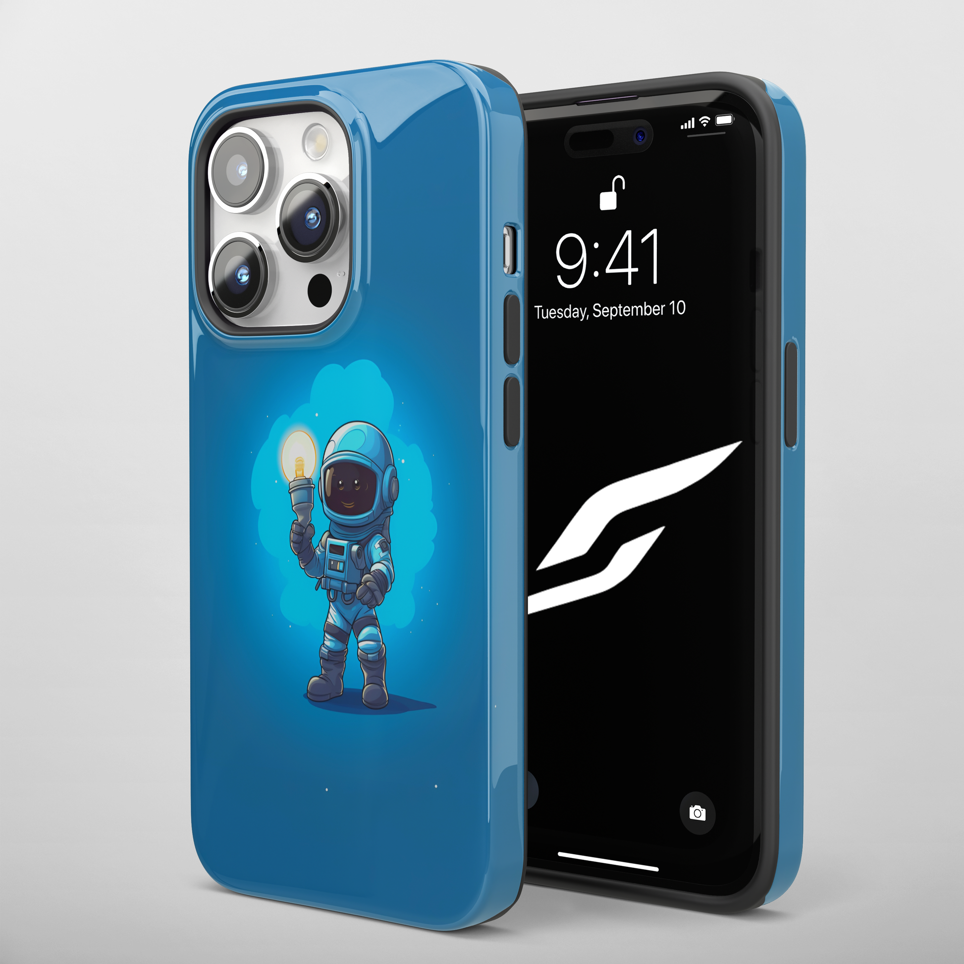 Astronaut Glow (iPhone Case 11-15)RIMA Tough Phone Case for iPhone 11, 12, 13, 14, &amp; 15 astronaut holding a light bulb with Glossy Finish 📱✨
 
Ultimate Protection in Stylish Design 🌟:  
 
WelcoRimaGallery