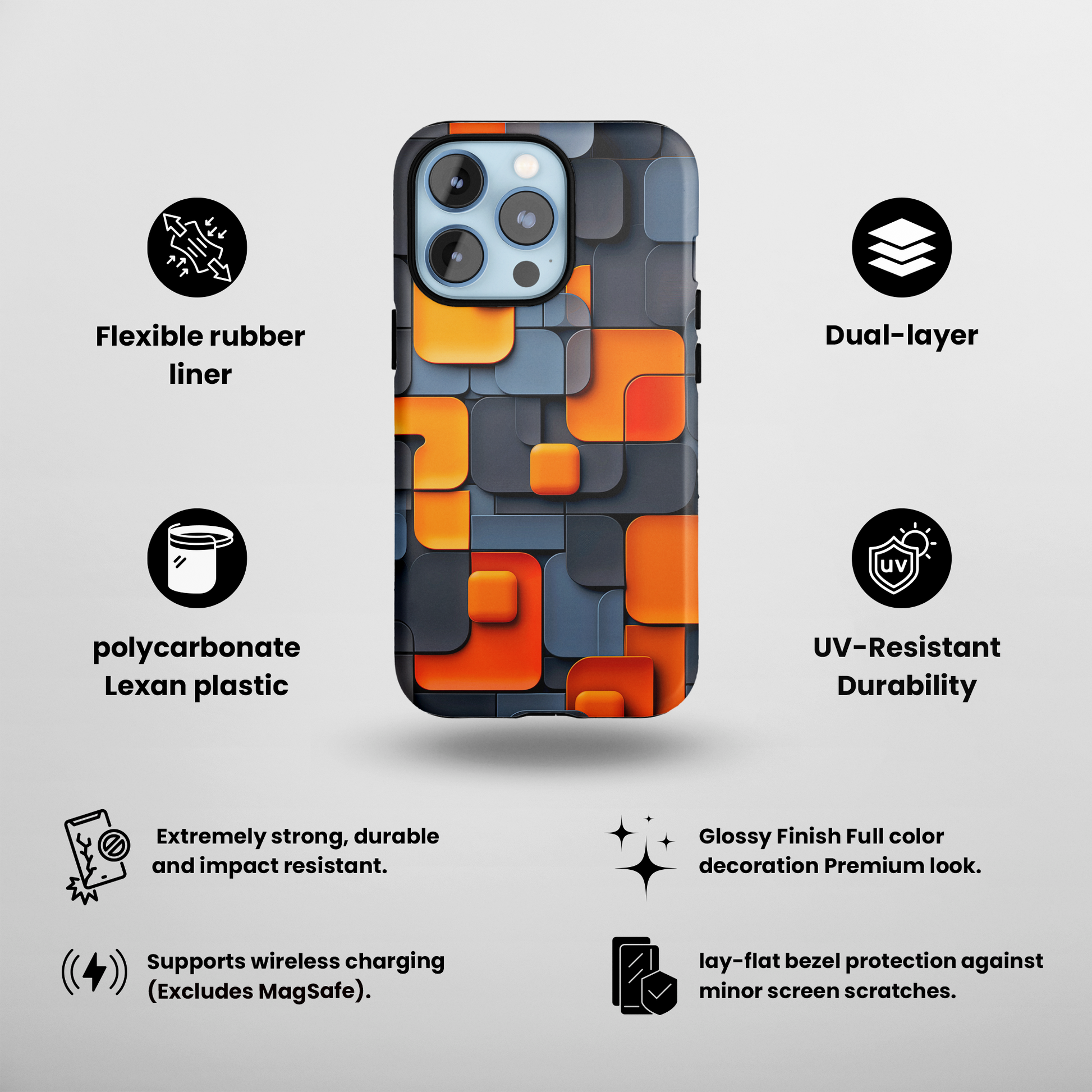 Tangerine Grid (iPhone Case 11-15)Elevate your iPhone experience with RIMA's Tough Phone Case, designed for iPhone 11 to 15 include modles pro and max. Double-layer defense and premium materials provRimaGallery