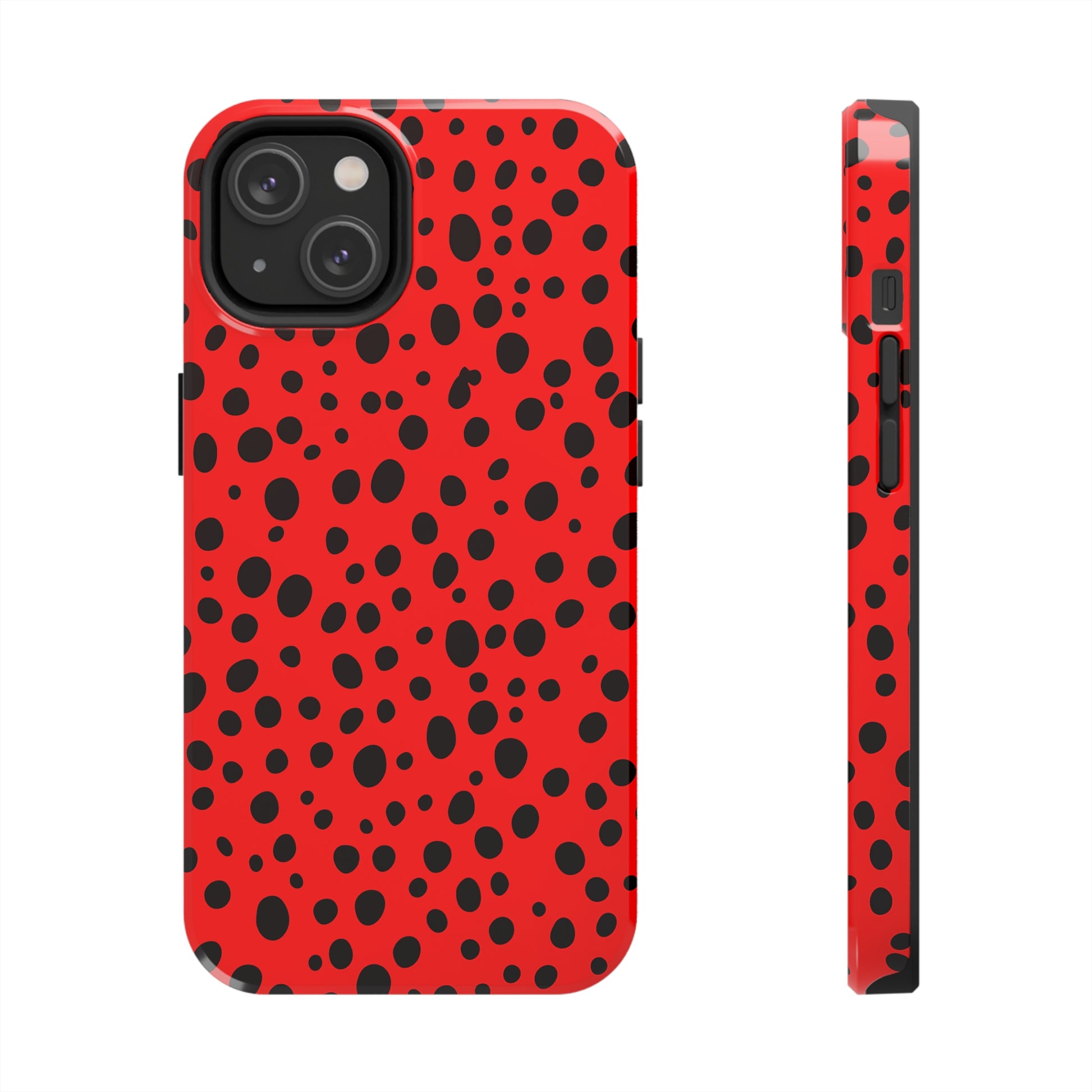 Dotted Delight - Red (iPhone Case 11-15)Elevate your iPhone's style with Rima's Red backdrop with varied black dots case. Sleek, durable protection for models 11-15. Free US shipping.RimaGallery