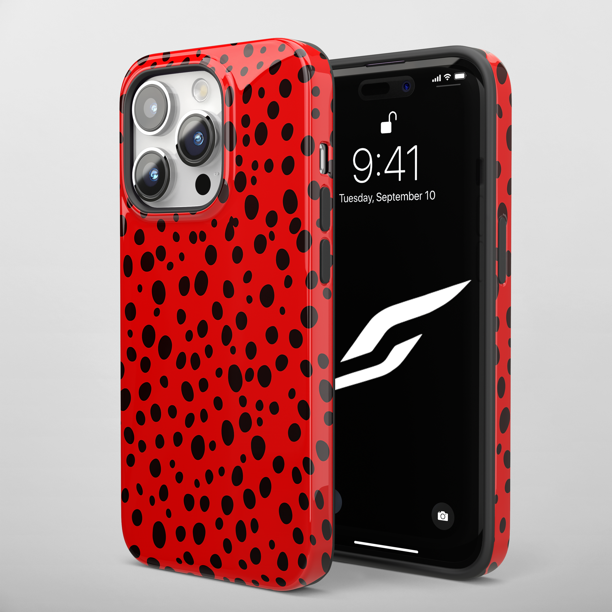 Dotted Delight - Red (iPhone Case 11-15)Elevate your iPhone's style with Rima's Red backdrop with varied black dots case. Sleek, durable protection for models 11-15. Free US shipping.RimaGallery