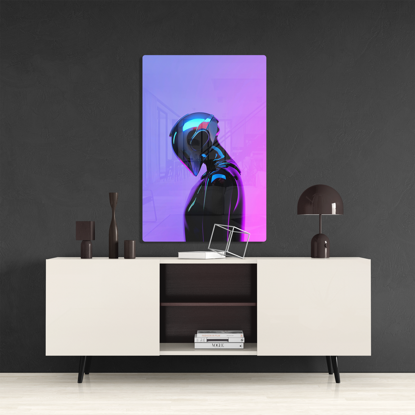 Neon Cyber Visor (Acrylic)Neon Cyber Visor acrylic print brings museum-quality art into your home. The crystal clear 1⁄4” acrylic panel gives a smooth glass-like finish for stunning prints. SRimaGallery